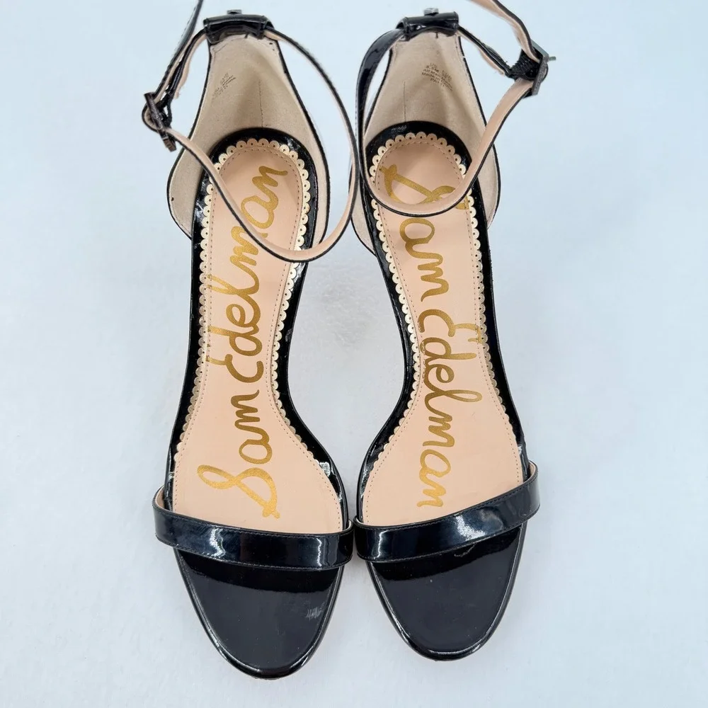 Sam Edelman Patti Heel Sandal Womens 8.5 Black Patent Stiletto Ankle Strap